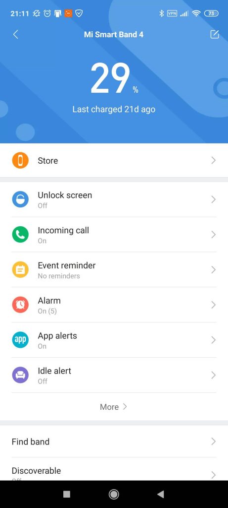 Xiaomi Mi Band 4 Battery levels after second charging of it